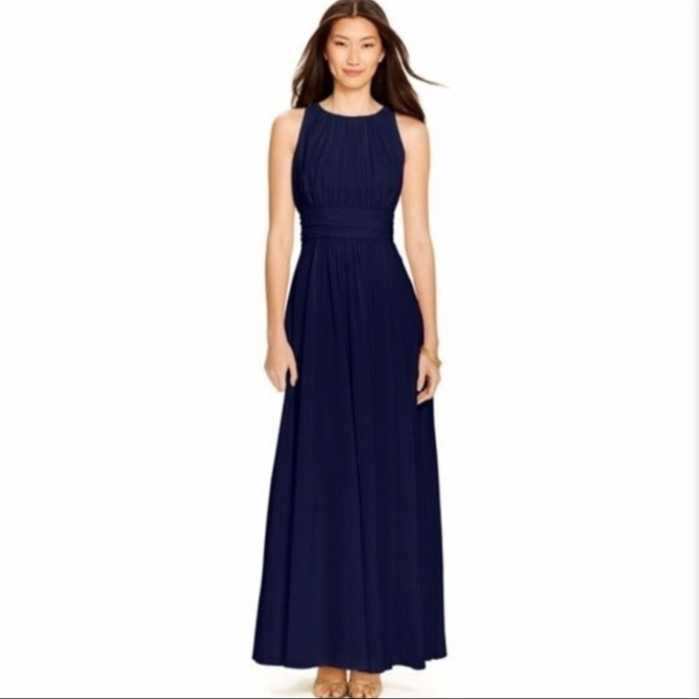 Ralph Lauren Navy Blue Sleeveless Halter Maxi Formal Dress